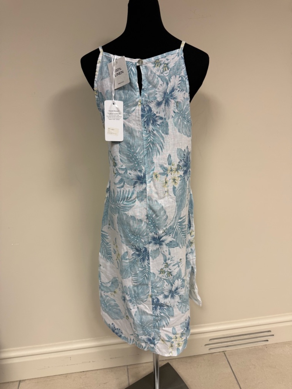 LUNGO L’Arno 100 % linen Light Blue Floral Midi Slip Dress - NEW WITH TAGS ITALY - Picture 5 of 9